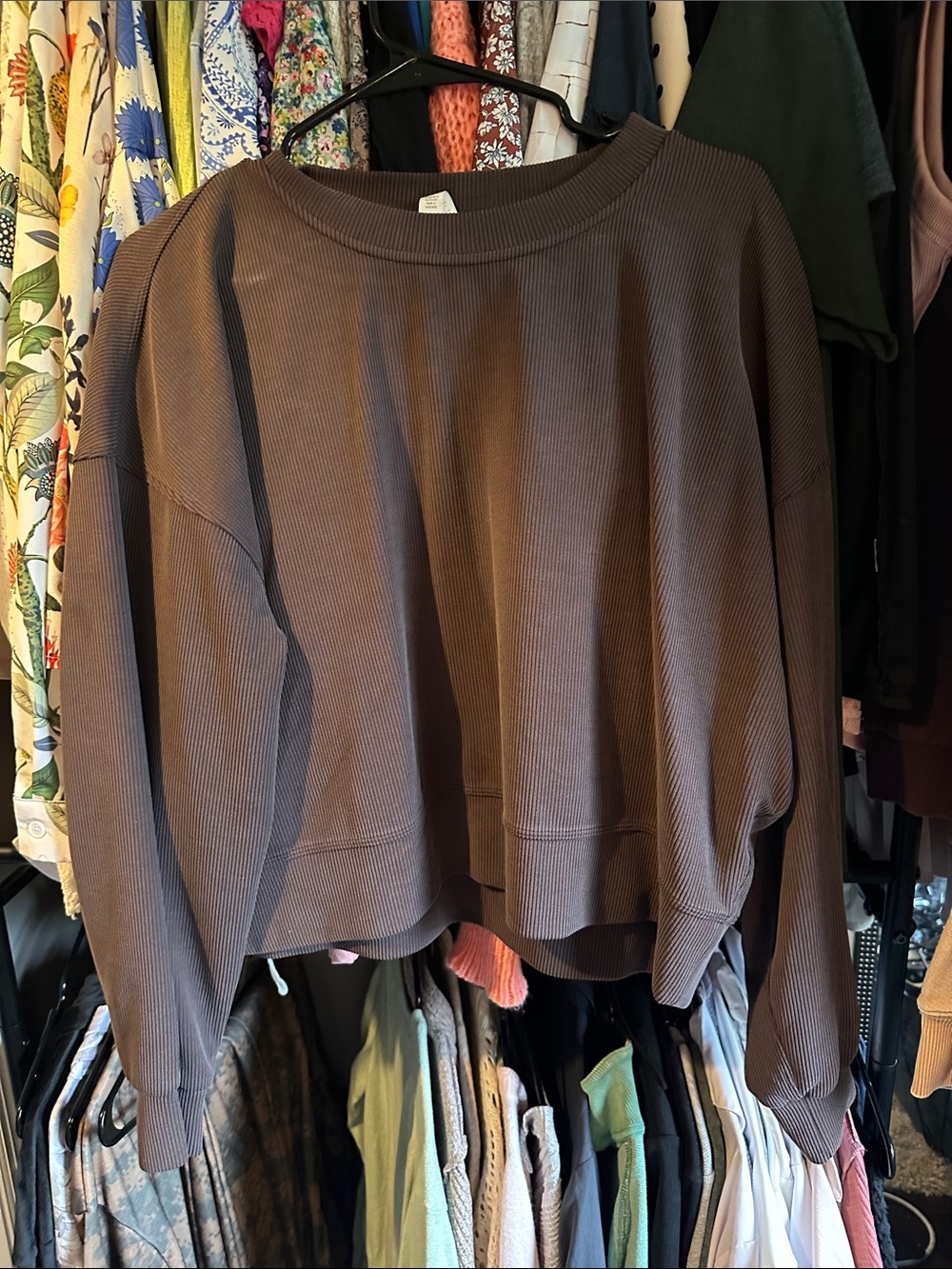 lululemon athletica Brown Ribbed Long-Sleeve Cropped Top